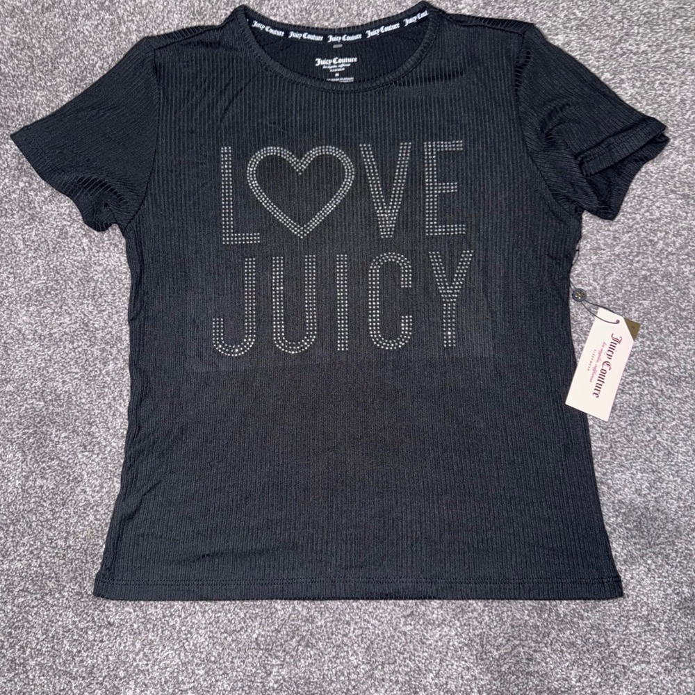 Juicy Couture Women's Black Ribbed Loungewear Sleepwear Short Sleeve Top Medium